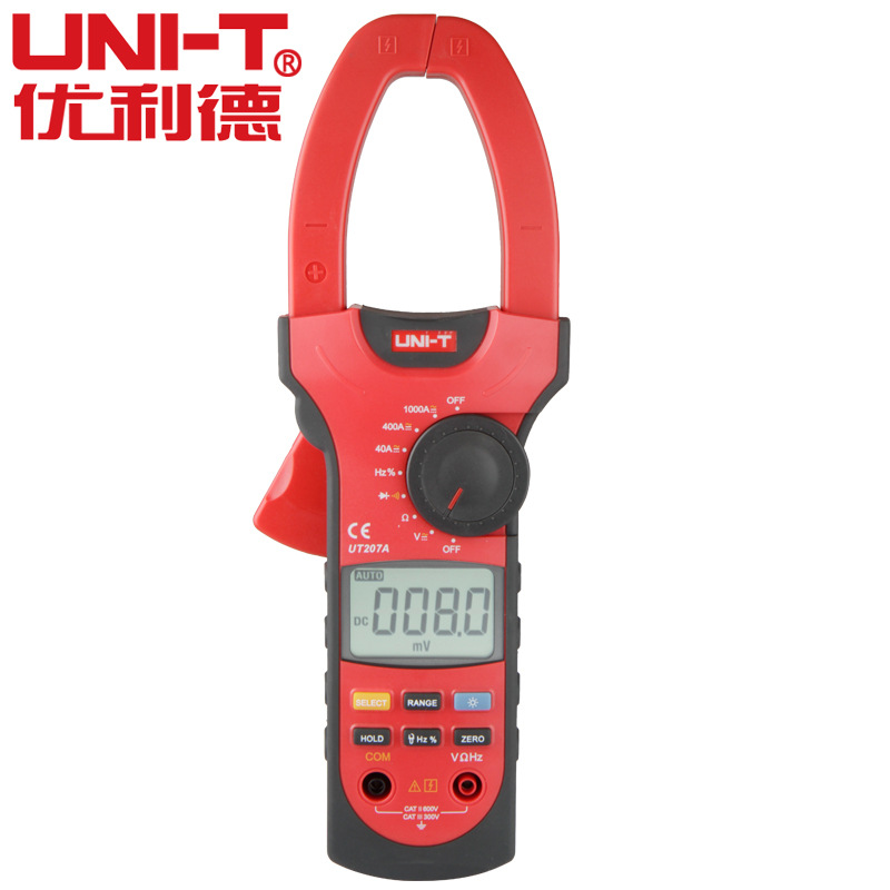 优利德UT207A 交直流数字钳形表 UT208A钳表 UT209A勾表1000A